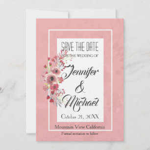 Save the Date Bruiloft Roze Bloemen Elegant Plain