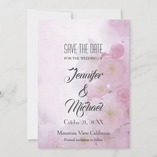 Save the Date Bruiloft Roze Bloemen Elegant Plain (Voorkant)