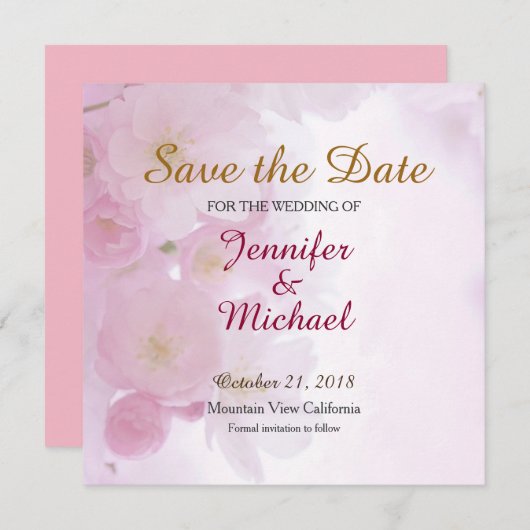 Save the Date Bruiloft Roze Bloemen Matte Elegant (Voorkant / Achterkant)