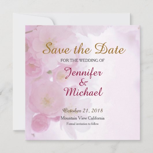 Save the Date Bruiloft Roze Bloemen Matte Elegant (Voorkant)