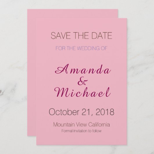 Save the Date Bruiloft Roze Elegante Kalligrafie (Voorkant / Achterkant)