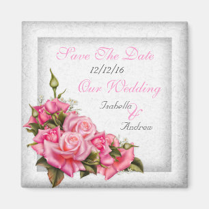 Save The Date Bruiloft  Roze Rozen Boeket Magneet