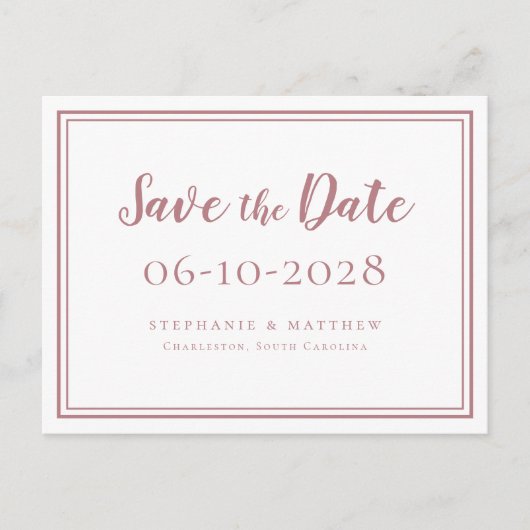 Save The Date Bruiloften Stof Roze Eenvoudig Moder Aankondigingskaart (Voorkant)