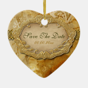 "Save the date" bruin goudvintage bruiloft Keramisch Ornament