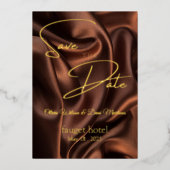 save the date bruine zijden achtergrond folie uitnodiging (Voorkant)