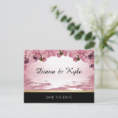 SAVE THE DATE Butterfly Pink Black Gold Wedding Aankondigingskaart (Staand voorkant)