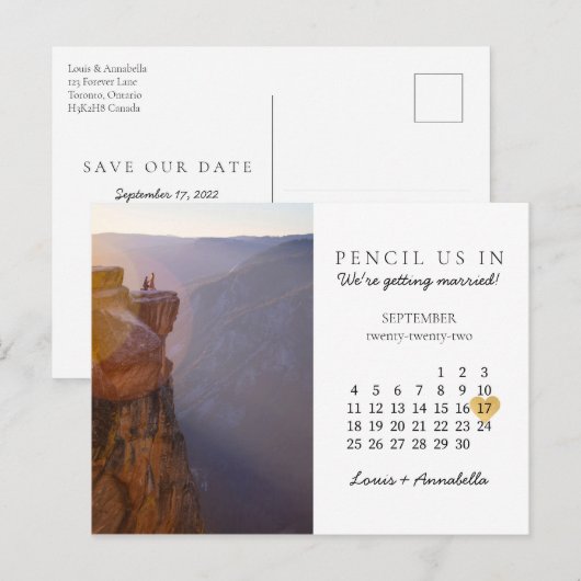 Save the Date Calendar Gold Heart Sept 2022 Briefkaart (Voorkant / Achterkant)