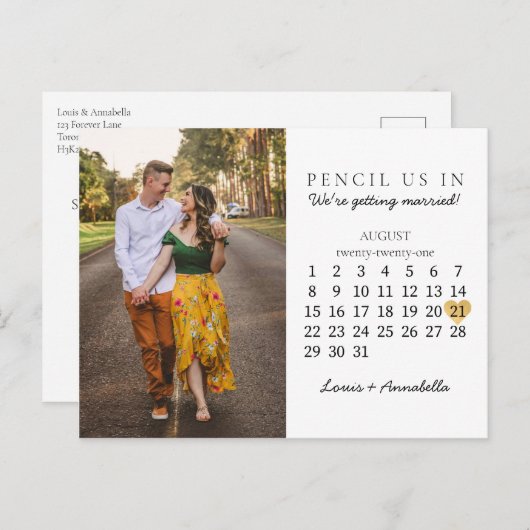 Save the Date Calendar Gold Heart verschijnt in au Briefkaart (Voorkant / Achterkant)