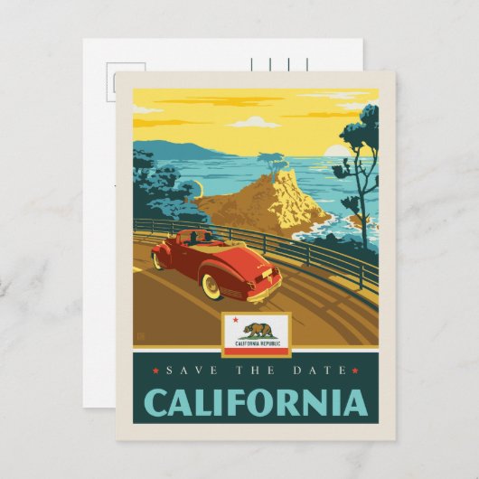 Save the Date | Californië 2 Uitnodiging Briefkaart (Voorkant / Achterkant)