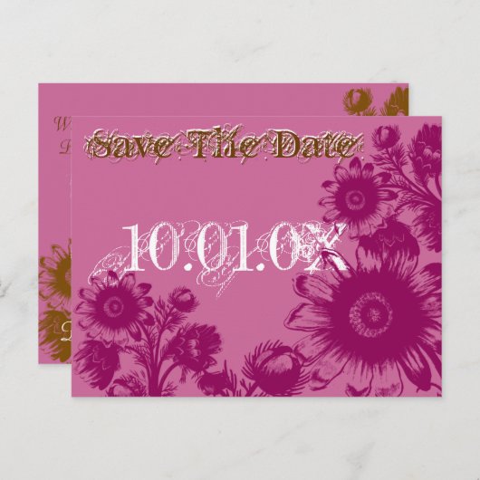 Save The Date Caramel Cafe en Bodacious Paarse Aankondigingskaart (Voorkant / Achterkant)