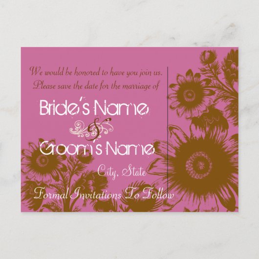 Save The Date Caramel Cafe en Bodacious Paarse Aankondigingskaart (Achterkant)