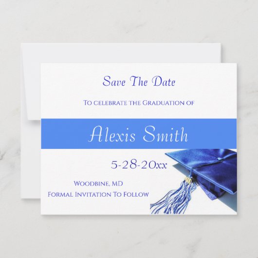 Save The Date Cards - Blue Graduation Cap (Voorkant)