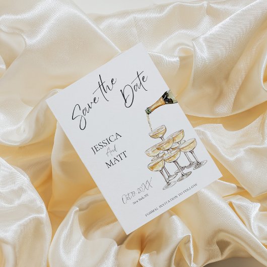 Save The Date Champagne Watercolor Kaart