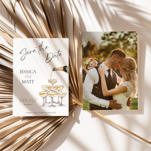 Save The Date Champagne Watercolor Kaart