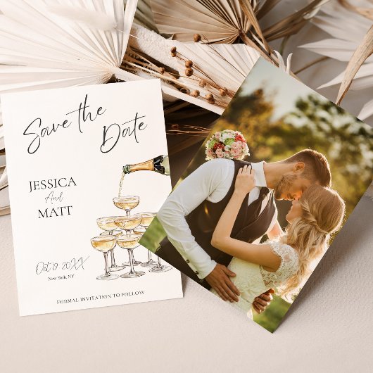 Save The Date Champagne Watercolor Kaart