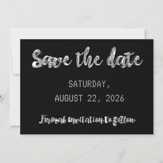 Save The Date Chic Zwart Zilver Grijs Script Feest (Voorkant)