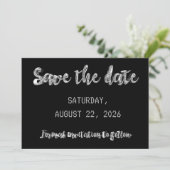 Save The Date Chic Zwart Zilver Grijs Script Feest (Staand voorkant)