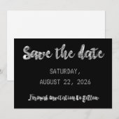 Save The Date Chic Zwart Zilver Grijs Script Feest (Voorkant / Achterkant)