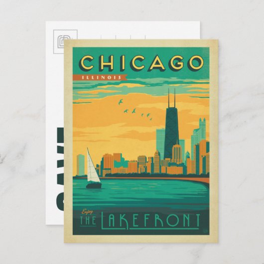 Save the date | Chicago, IL - Geniet van het meer Aankondigingskaart (Voorkant / Achterkant)