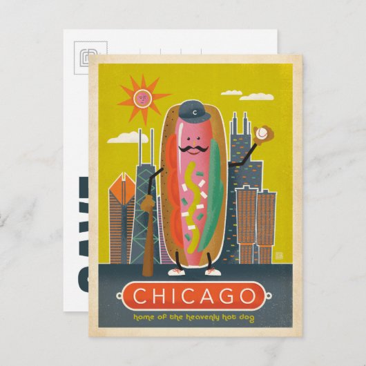 Save the date | Chicago, IL - Hot Dog Aankondigingskaart (Voorkant / Achterkant)