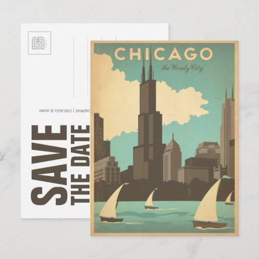 Save the date | Chicago, IL - Windy City Aankondigingskaart (Voorkant / Achterkant)