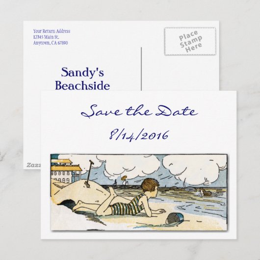 Save the Date Child  Beach Art Briefkaart (Voorkant / Achterkant)