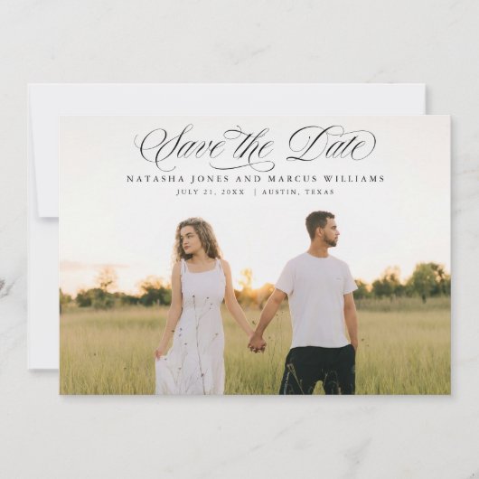 Save The Date Classic Script Full Bleed Wedding Aankondiging (Voorkant)
