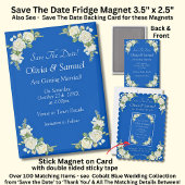 Save The Date, Cobalt Blue White 5" x 2.5" Fridge Magneet