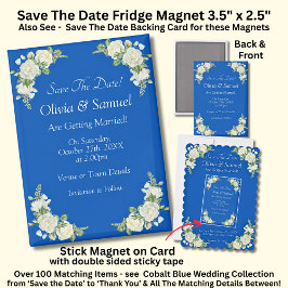 Save The Date, Cobalt Blue White 5" x 2.5" Fridge Magneet
