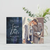 Save the Date collage foto waterverf Navy Blauw (Staand voorkant)