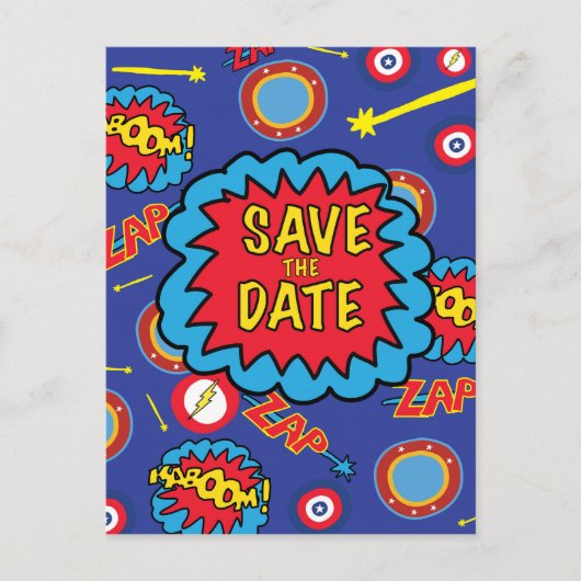 Save the Date Comic Heroes Briefkaart (Voorkant)