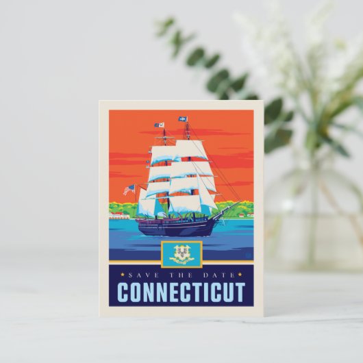 Save the date | Connecticut Uitnodiging Briefkaart (Staand voorkant)