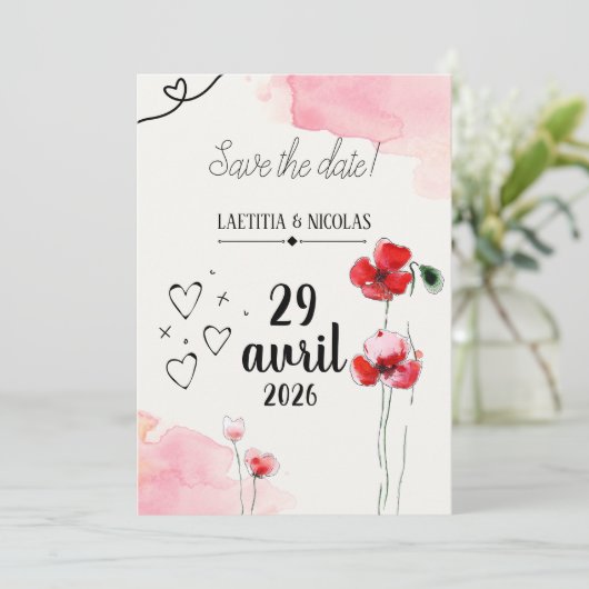 Save the date "Coquelicots" Kaart (Staand voorkant)