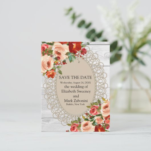 Save the Date Country Rustiek Wit Hout Briefkaart (Staand voorkant)