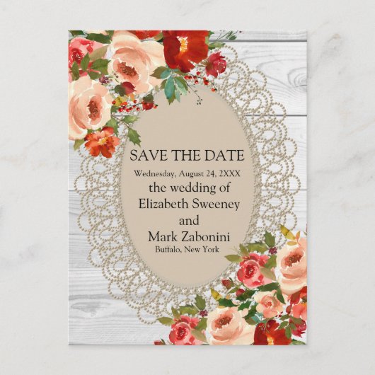 Save the Date Country Rustiek Wit Hout Briefkaart (Voorkant)