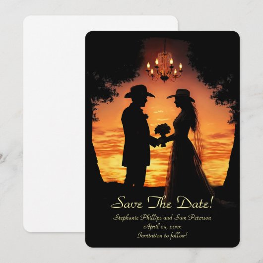 Save the Date Country Western Cowboy Cowgirl  Kaart (Voorkant / Achterkant)