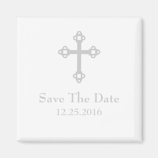 Save The Date Cross Magnet - Wit en Zilver (Voorkant)