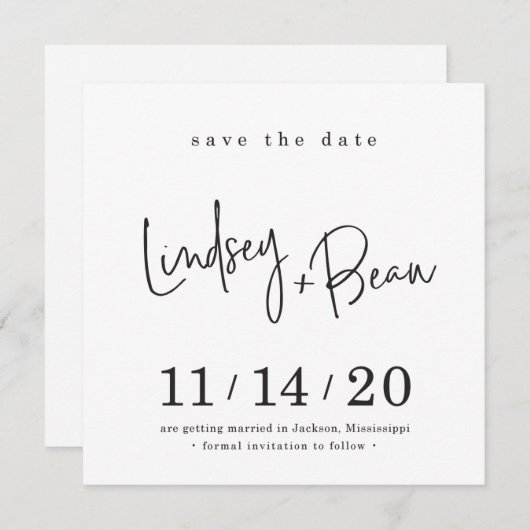 SAVE THE DATE custom design voor Lindsey + Beau Kaart (Voorkant / Achterkant)