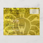 Save The Date - Damask Geel en Groen Aankondigingskaart (Achterkant)