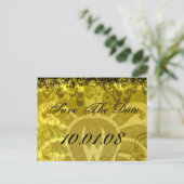 Save The Date - Damask Geel en Groen Aankondigingskaart (Staand voorkant)