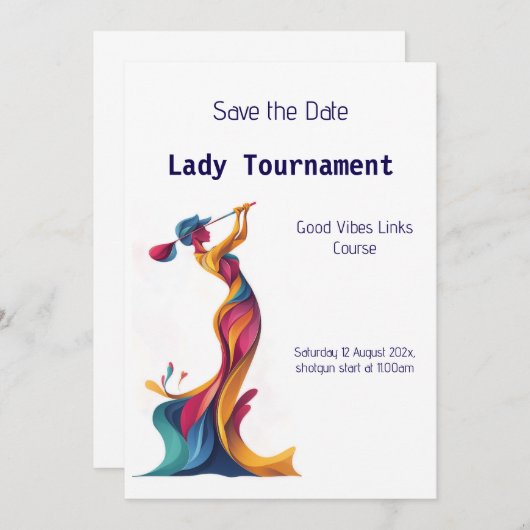 Save the Date Damengolf Turnier bunte Silhouette Kaart (Voorkant / Achterkant)