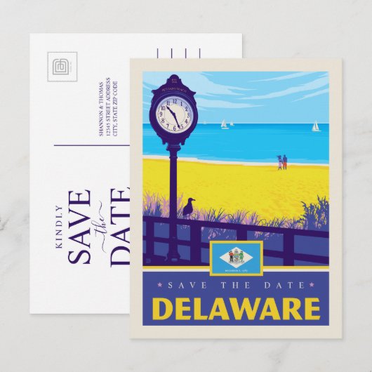 Save the date | Delaware 2 Uitnodiging Briefkaart (Voorkant / Achterkant)