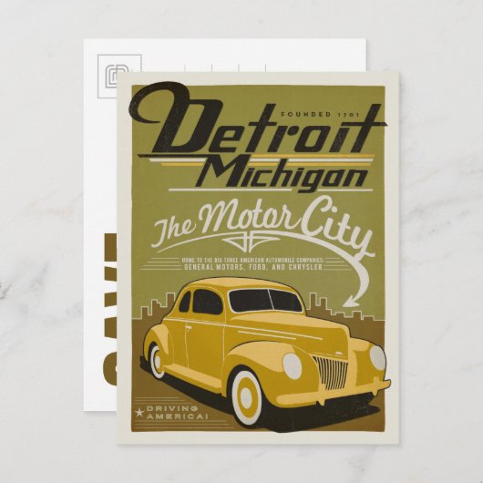 Save the date | Detroit, MI Aankondigingskaart (Voorkant / Achterkant)