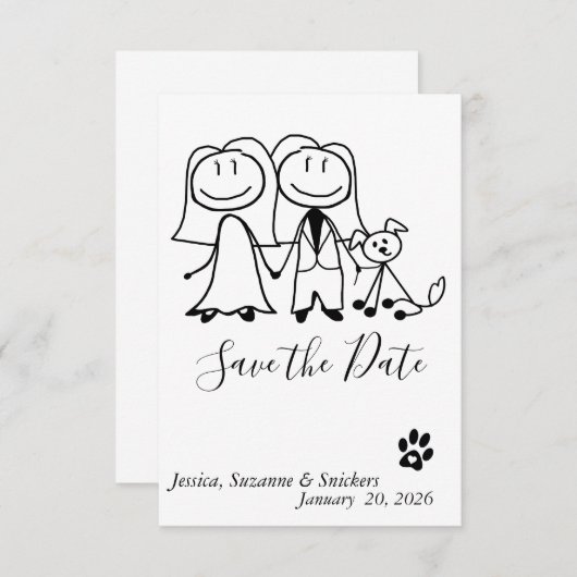 Save the Date Dog Brides Doodle Figures (Voorkant / Achterkant)