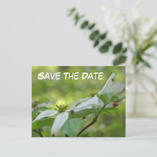 Save The Date Dogwood Flower Photo Aankondigingskaart (Staand voorkant)