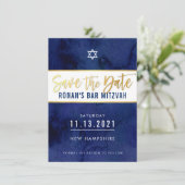 SAVE THE DATE donkerblauwe waterverf goudkleurige  Kaart (Staand voorkant)