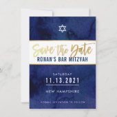 SAVE THE DATE donkerblauwe waterverf goudkleurige  Kaart (Voorkant)