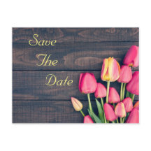 Save the Date - Donkerroze Tulpen & Hout