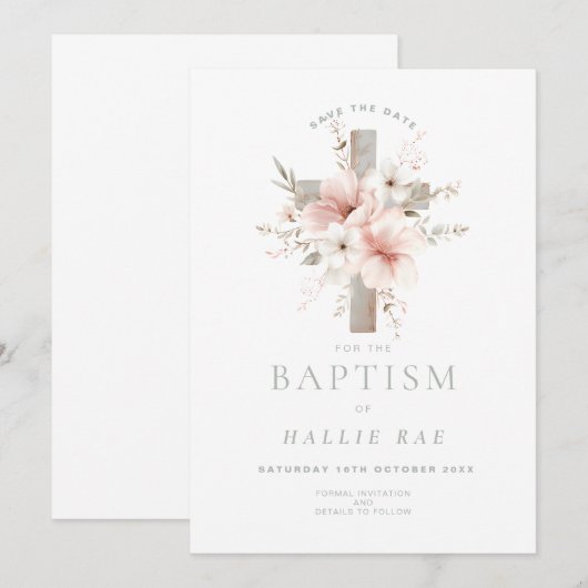 Save the Date Doop, Elegante Roze Bloemen Kaart (Voorkant / Achterkant)