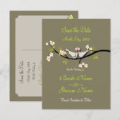Save the Date doves+roze bloesems/diy kleur Aankondigingskaart (Voorkant / Achterkant)